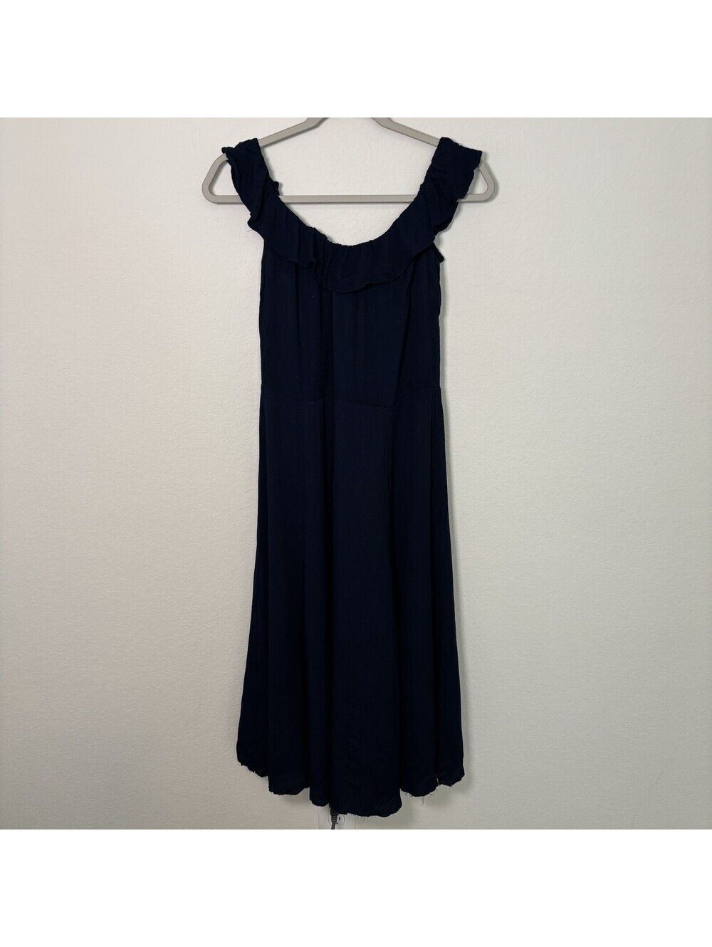 Reformation Navy Blue Ruffled Midi Dress Women’s Size ~2 Silk Blend Capsule EUC